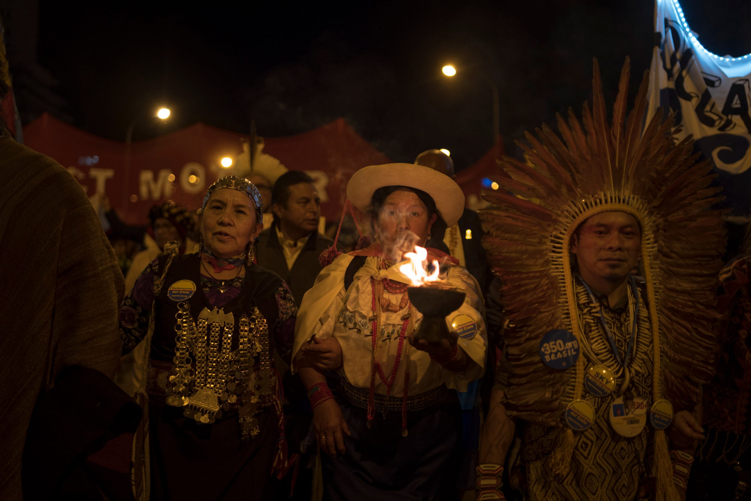 Indigenous Americans march as part of Fridays for Future to highlight the impacts of climate change on their way of life. Credit: ph_m.